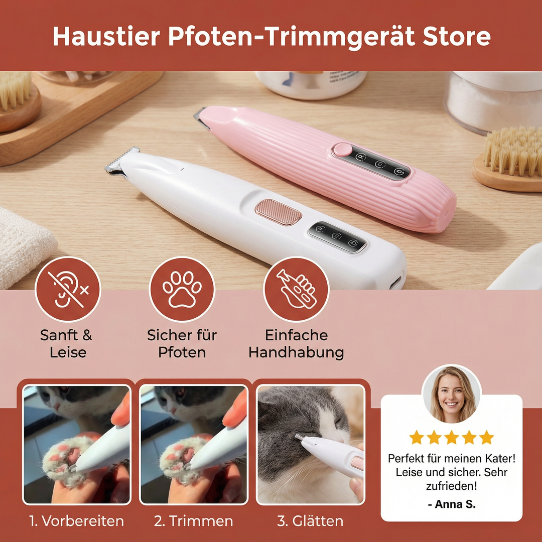 Wasserdichter USB-Pfotenhaarschneider für sanfte Tierpflege bei Hunden und Katzen.