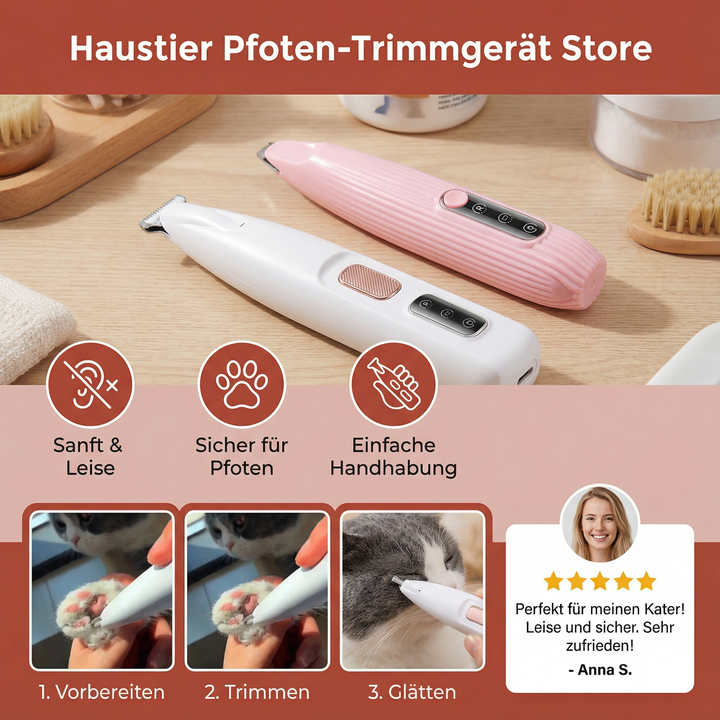 Wasserdichter USB-Pfotenhaarschneider für sanfte Tierpflege bei Hunden und Katzen.