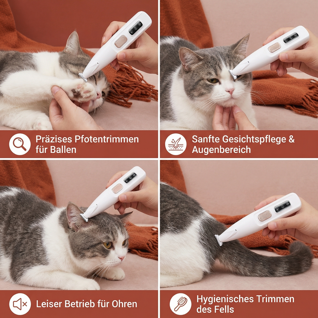 Leiser Pfotentrimmer für Hunde & Katzen, ideal für empfindliche Tiere, sichere Haustierpflege.