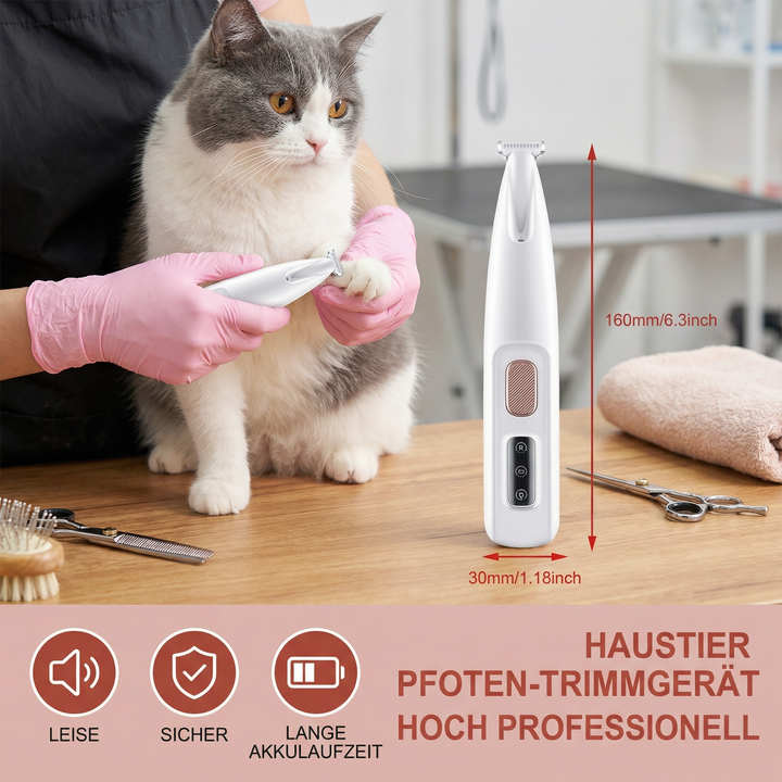 Präzisions-Pflegegerät für Hundepfoten und Katzenpfoten, sichere Tierhaarentfernung.