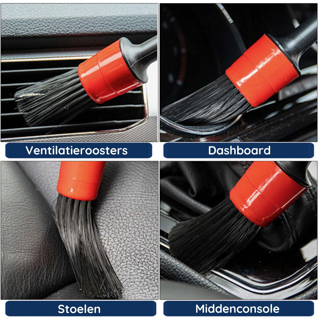 Komplettes Autopflegeset mit Werkzeugen für Innenraum-Reinigung, Cockpitpflege & Lederaufbereitung.