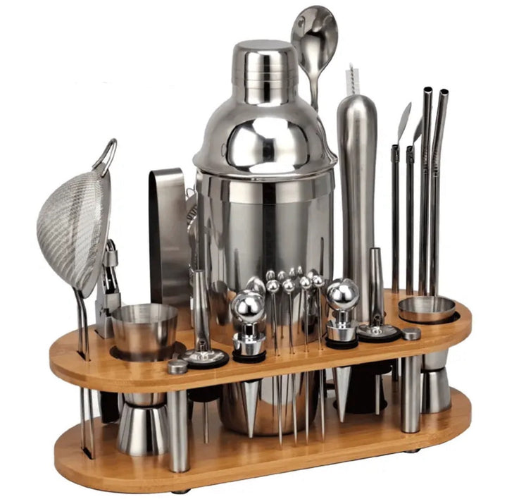 Hochwertiges Edelstahl Bartender-Set, komplettes Cocktail Set für die Hausbar, perfekte Geschenkidee.