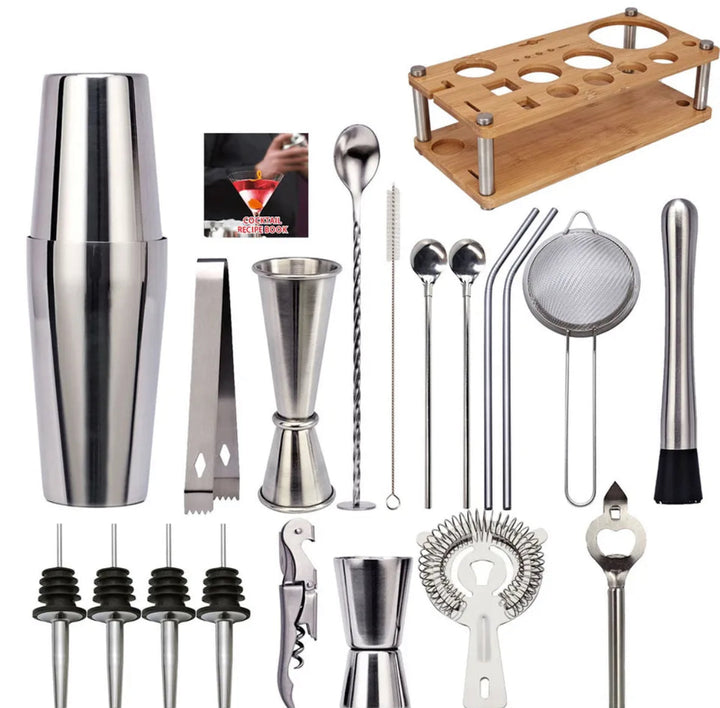 Vielseitiges Cocktail Shaker Set für die Hausbar & Party Zubehör. Professionelles Bartender-Set.