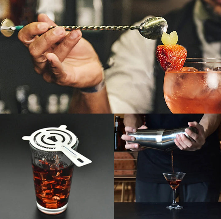 Elegantes Bartender-Set aus gebürstetem Edelstahl, komplettes Cocktail Set für Mixologie und Drinks.