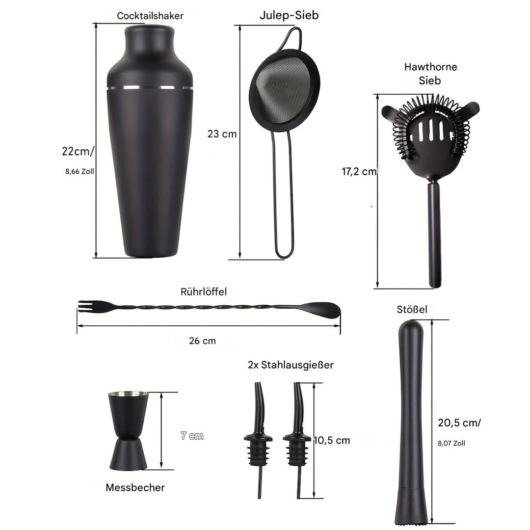 Praktisches Edelstahl Bar-Set für Heim-Barkeeper, um köstliche Mixgetränke einfach zuzubereiten.