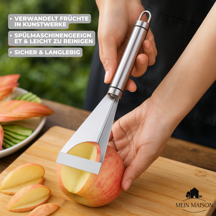Ergonomisches Fruchtschnitzmesser für komfortables Arbeiten und detaillierte Fruchtkunst-Kreationen.