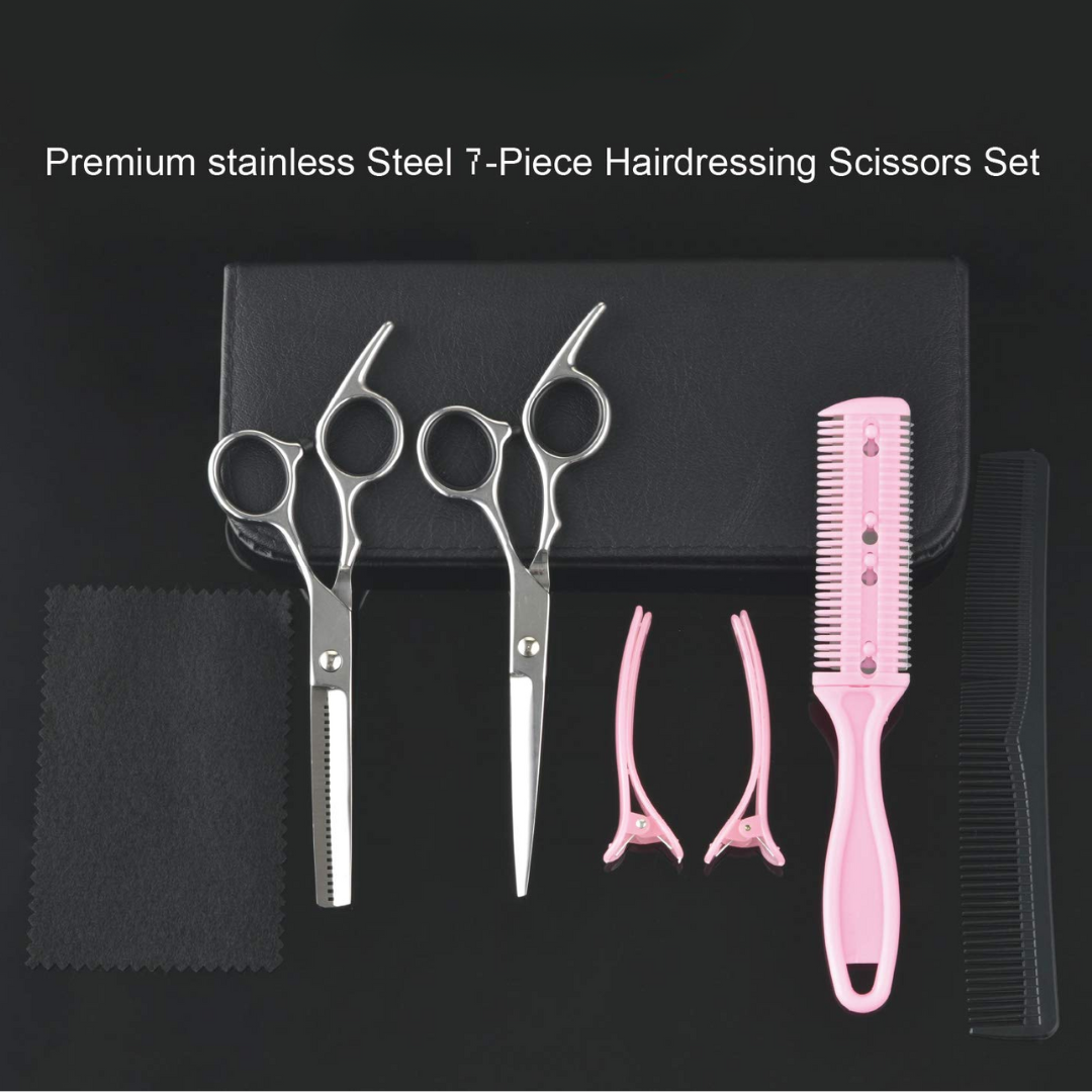Komplettes Haarschneideset: Edelstahl Profi-Haarscheren für präzises Haarstyling, Haarpflege & Friseurzubehör.