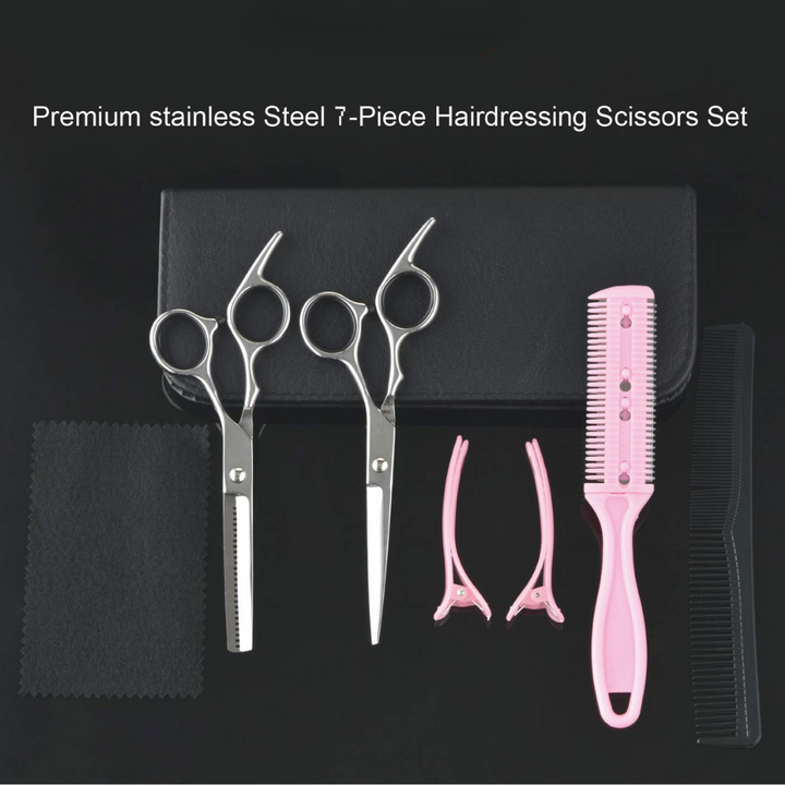 Komplettes Haarschneideset: Edelstahl Profi-Haarscheren für präzises Haarstyling, Haarpflege & Friseurzubehör.