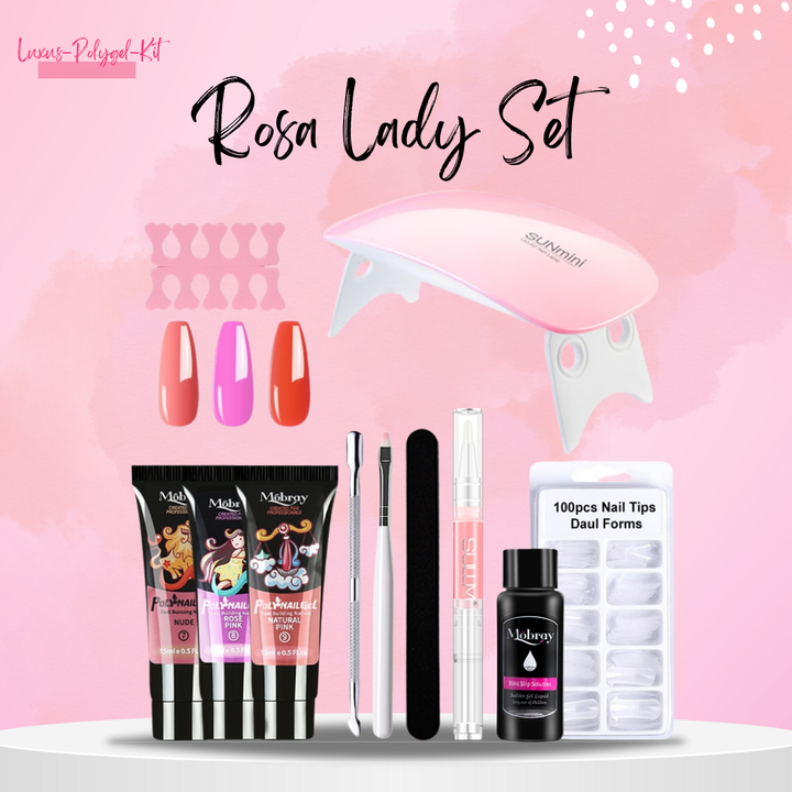 Umfassendes Poly Gel Starter Kit für DIY Nägel. Enthält alles für professionelle Nagelverlängerung zuhause.