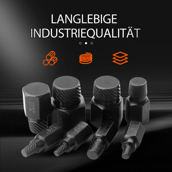 Schraubenausdreher in Aktion, entfernt mühelos eine beschädigte Schraube aus einem Metallstück. Effizientes Handwerkzeug.