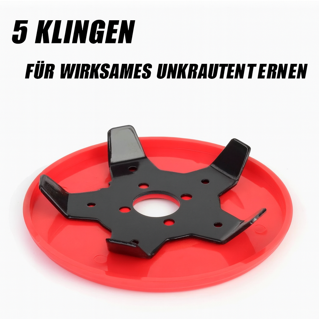 Unkrautscheibe am Freischneider in Aktion, entfernt effektiv Unkraut und Moos vom Weg.