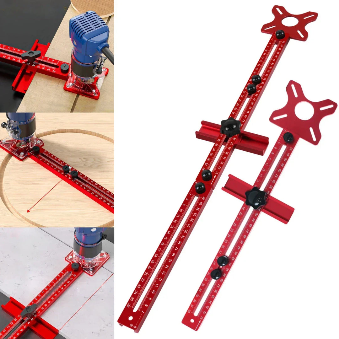 ProMill 3-in-1 Frässchablone aus Aluminiumlegierung für präzise Nuten, Radien & Kreise in der Holzbearbeitung.