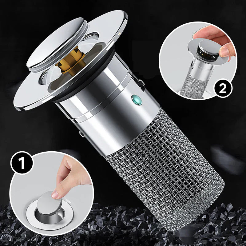 PureFlow Abflussfilter & Stöpsel aus Edelstahl. Verstopfungsschutz, Haarfänger für Bad & Küche, Geruchsstopper.