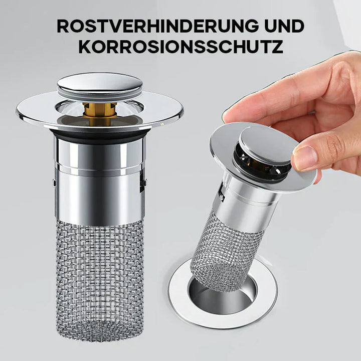 Langlebiger Abflussfilter & Stöpsel aus rostfreiem Edelstahl. Zuverlässiger Verstopfungsschutz & Reinigung.