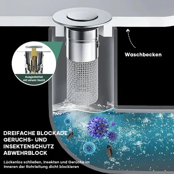 Vielseitiger Abflussstöpsel mit Pop-up-Design. Ideal für Waschbecken & Spüle, zuverlässiger Geruchsstopper.