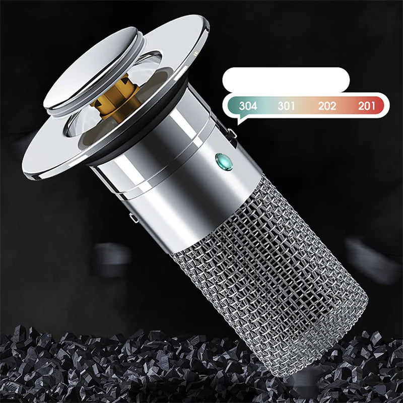 2-in-1 Abflussfilter & Pop-up-Stöpsel aus Edelstahl. Fängt Haare, schützt vor Verstopfungen. Badaccessoires.