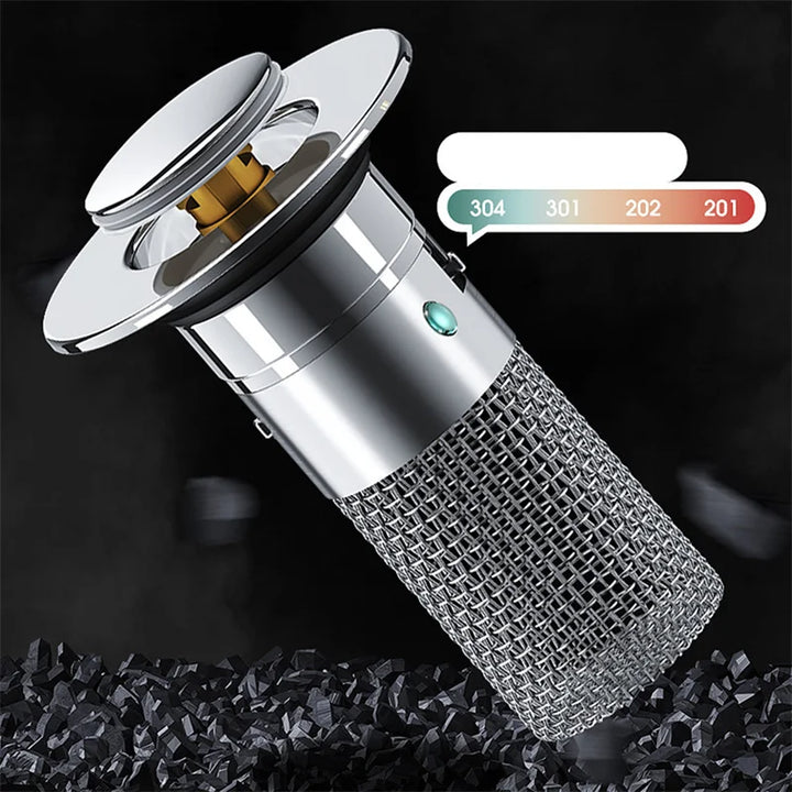 2-in-1 Abflussfilter & Pop-up-Stöpsel aus Edelstahl. Fängt Haare, schützt vor Verstopfungen. Badaccessoires.