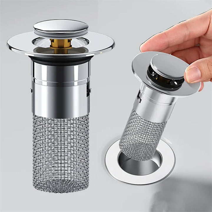 Hygienischer Abflussfilter & Pop-up-Stöpsel aus Edelstahl. Leicht zu reinigen, für frische Abflüsse.