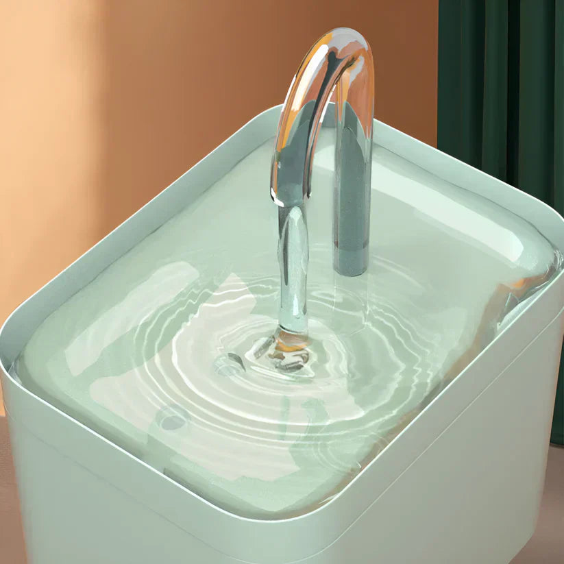 Ihre Katze genießt frisches Wasser vom PureFlow Katzenbrunnen: automatische, stille Wasserfontäne, fördert Hydration.
