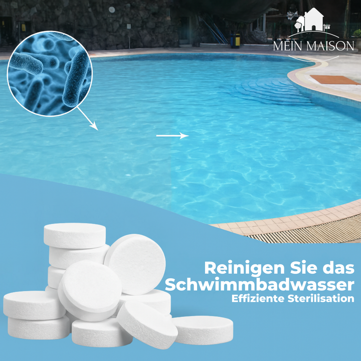 PureShine Pooltabletten: Ihr Reiniger für schnelle, effektive Poolreinigung. Macht Ihr Schwimmbadwasser in Minuten glasklar.