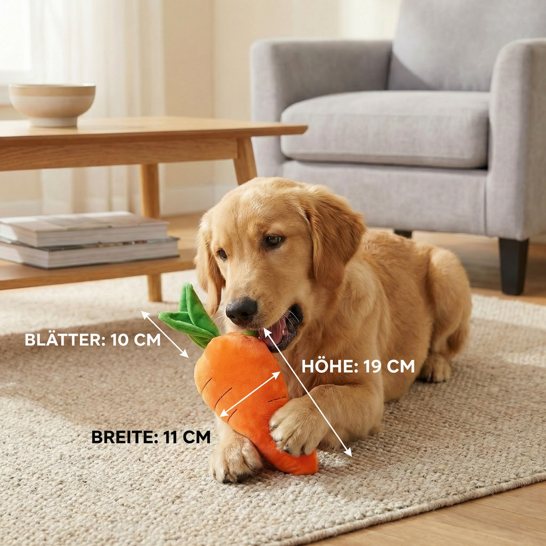 Interaktives Karotten-Kauspielzeug für Hunde; robustes Quietsche-Spielzeug für Zahnpflege & Spiel.