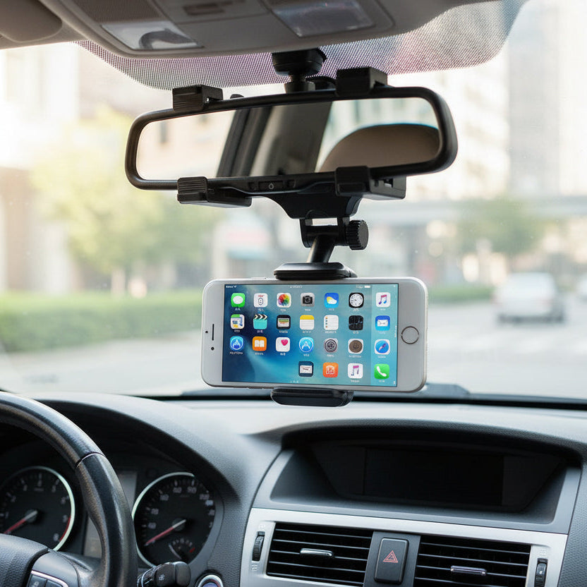 Rückspiegel-Handyhalter für sicheres Fahren und einfache Navigation. Universal KFZ-Halterung fürs Smartphone.