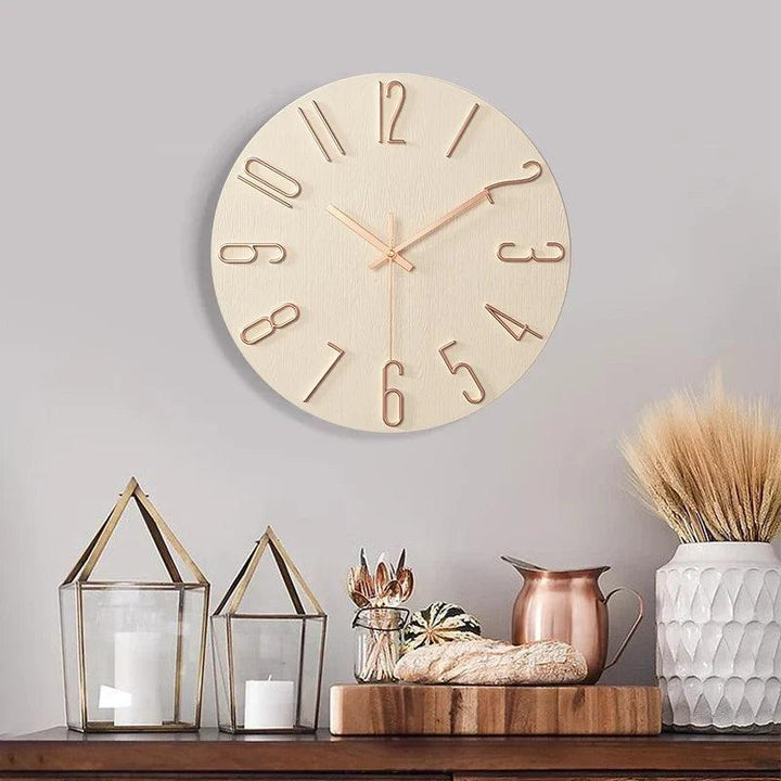 Rahmenlose nordische Design-Wanduhr, modern und minimalistisch. Ideal für stilvolle Wohnzimmer-Dekoration.