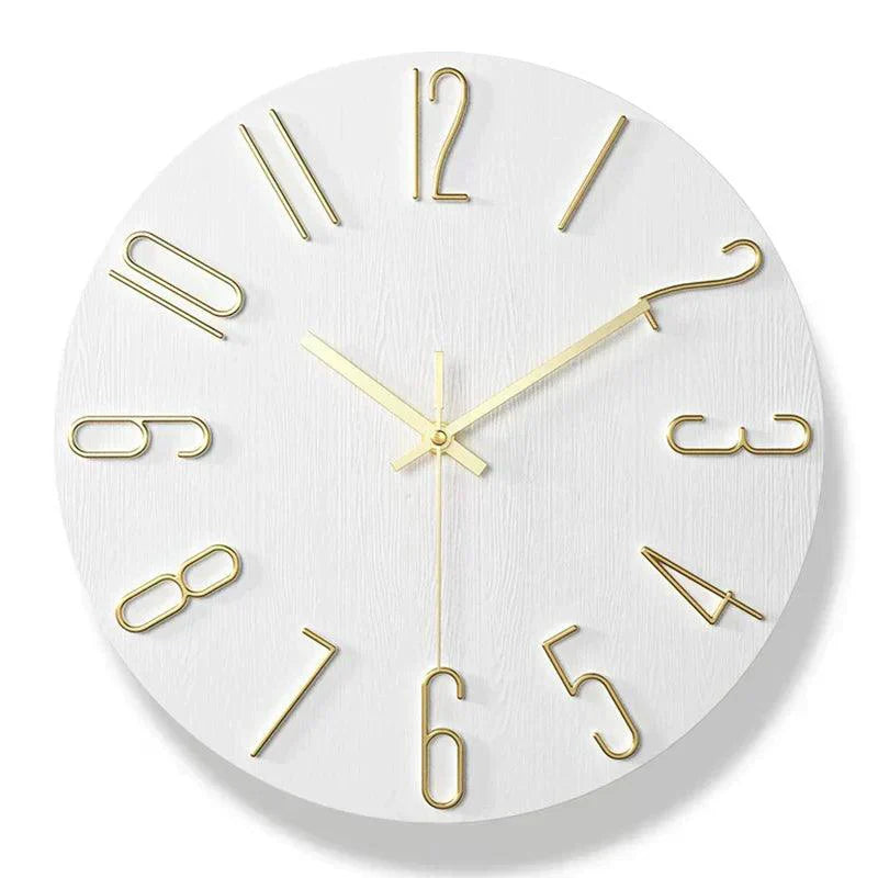 Moderne, rahmenlose Wanduhr im minimalistischen Stil für Wohnzimmer & Schlafzimmer. Nordisches Wohndekor.