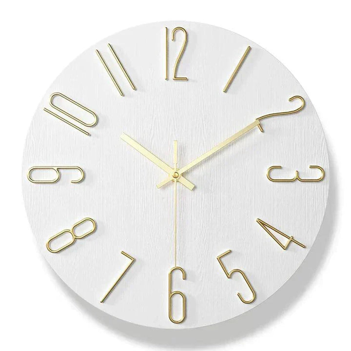 Moderne, rahmenlose Wanduhr im minimalistischen Stil für Wohnzimmer & Schlafzimmer. Nordisches Wohndekor.