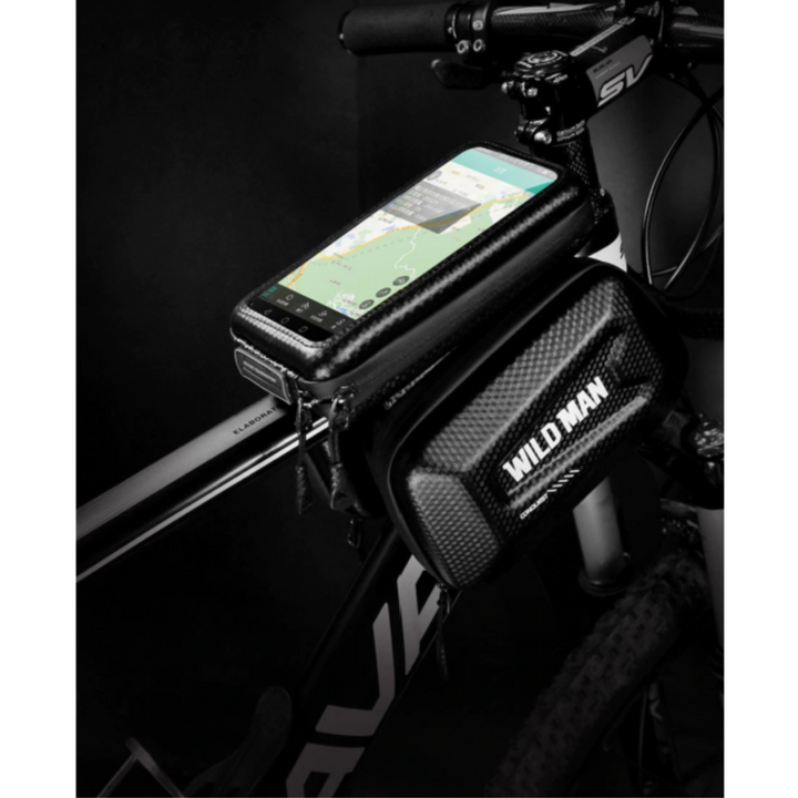 Geräumige Rahmentasche f. Fahrrad, ideal f. Werkzeug, Snacks u. Handy. Viel Stauraum f. Bikepacking Touren.