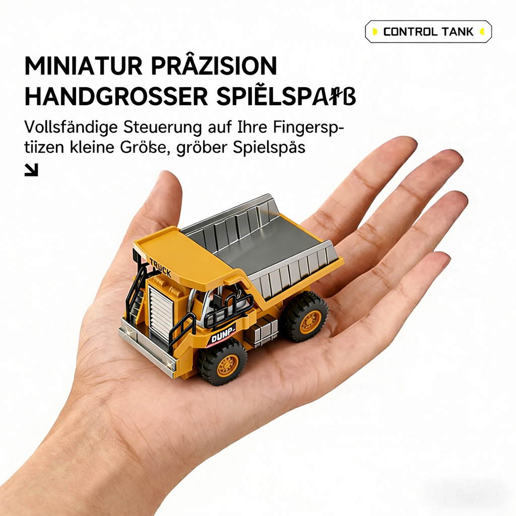 Lernspielzeug RC Baufahrzeug Set fördert Motorik & Rollenspiel bei Kindern. Ferngesteuerte Miniatur Baustelle mit Fahrzeugen.
