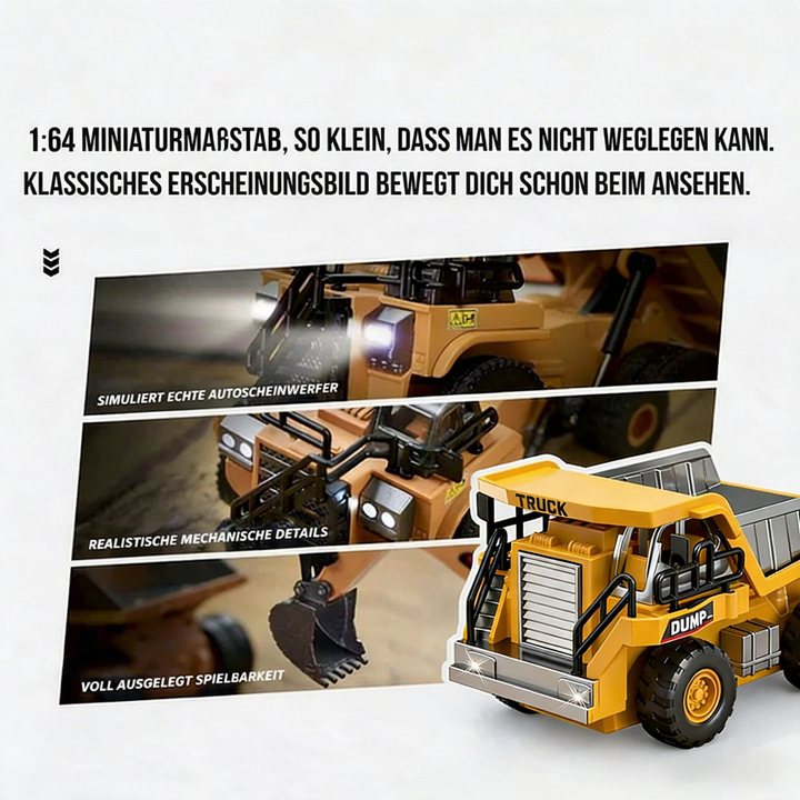 Geschenk für Kinder: RC Baufahrzeug Set mit Minibagger, Gabelstapler & Kipper. Hochwertiges, ferngesteuertes Modellbau-Spielzeug.
