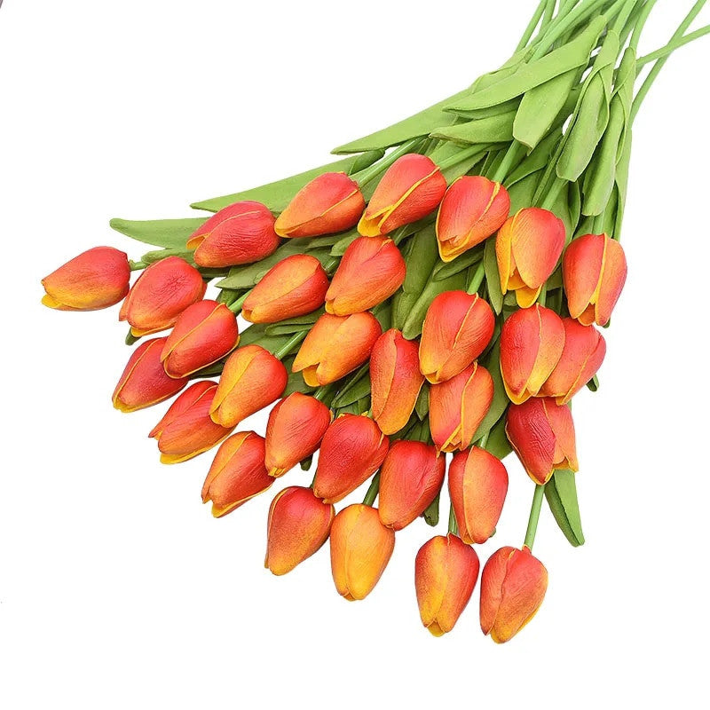 Stilvolle 31 künstliche Tulpen in Rot & Weiß, perfekt für frühlingshafte Dekoration.