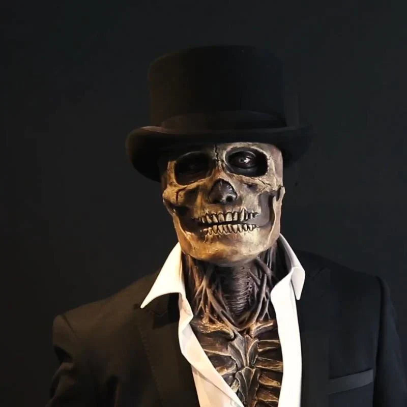 Gruselige Latex Horrormaske für Halloween und Fasching. Ultra-realistische Skelett Maske, Unisex Kostüm Zubehör.