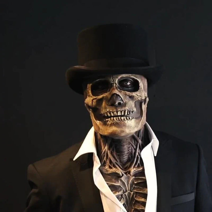 Gruselige Latex Horrormaske für Halloween und Fasching. Ultra-realistische Skelett Maske, Unisex Kostüm Zubehör.