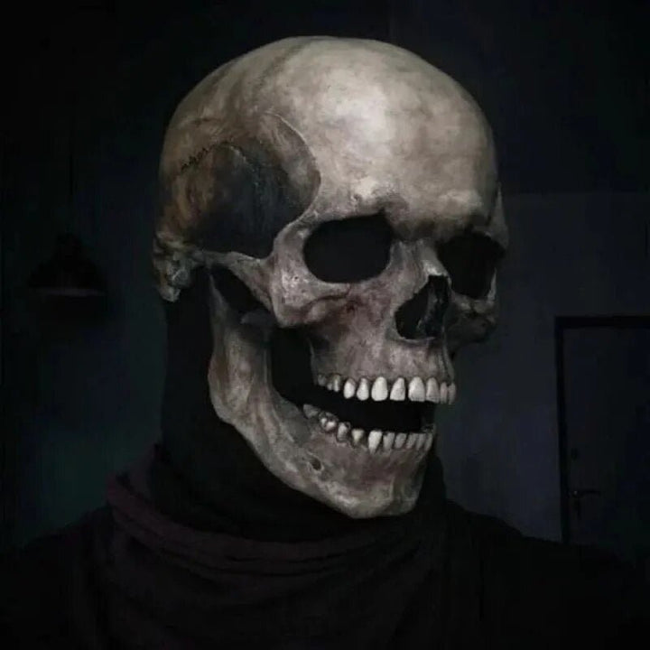 Detaillierte Totenkopfmaske für Halloween & Cosplay, mit beweglichem Kiefer. Realistische Unisex Skelettmaske.