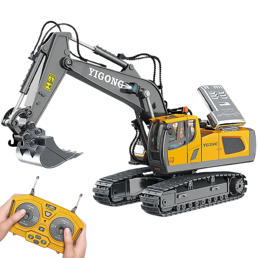 Detaillierter RC Modellbagger mit echter Hydraulik & robusten Metallteilen. Ideal für realistische Baustellen-Action.