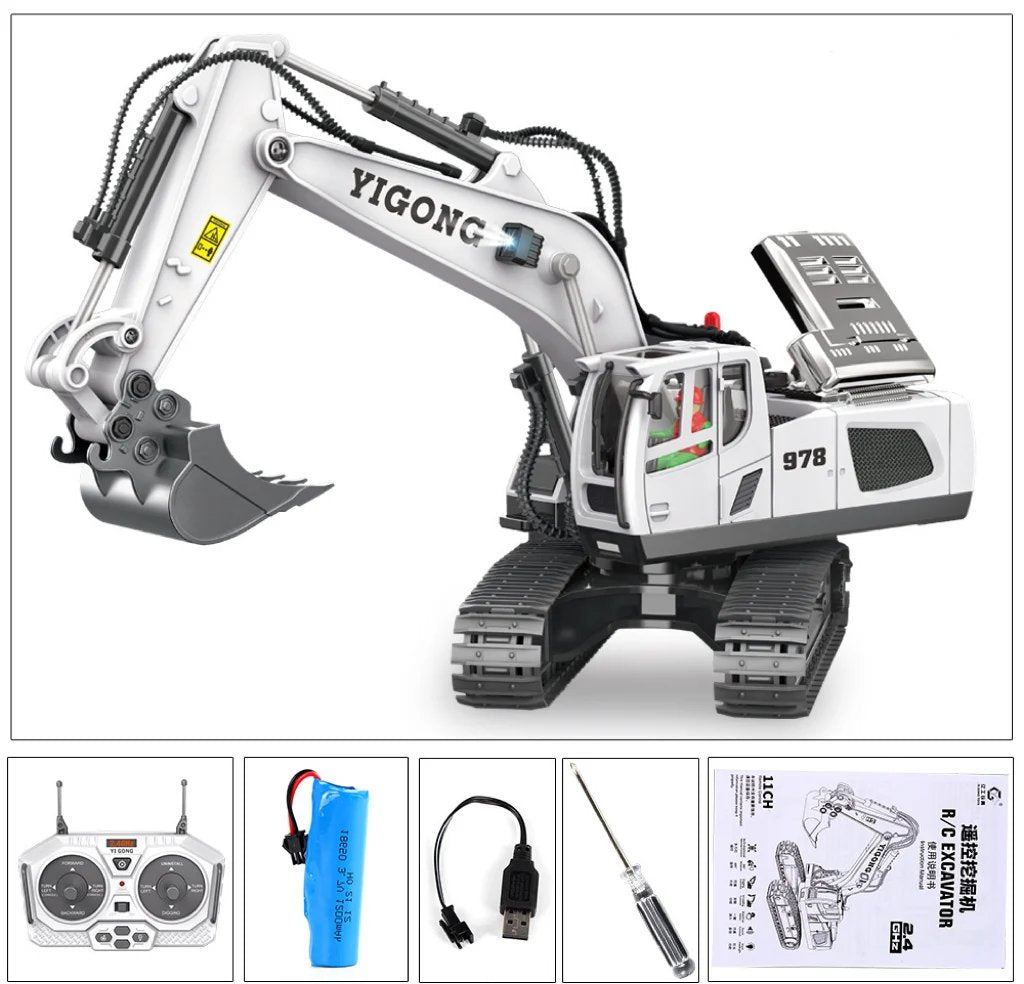 Premium RC Bagger 1:20 mit Hydraulik, Metallteilen & 18-Kanal Steuerung. Baustellenfahrzeug für realistische Action.