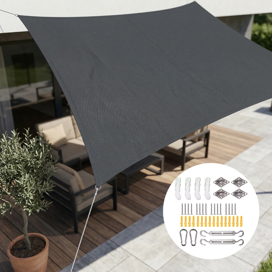 Rechteckiges wasserdichtes Sonnensegel & Montageset für einfachen UV-Schutz im Garten.