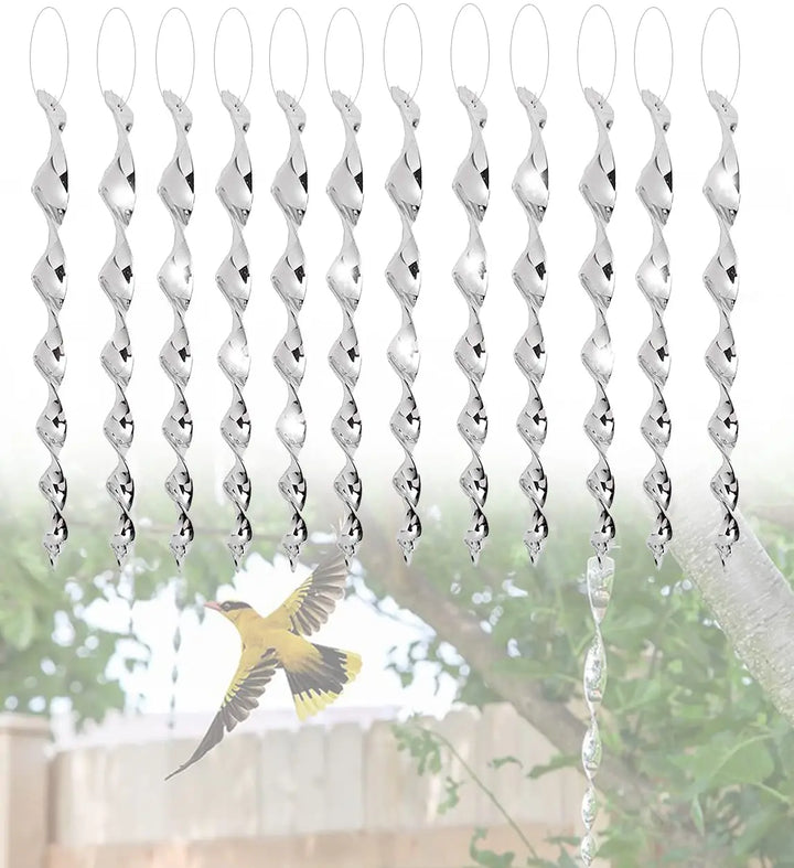 Reflektierende Vogelschreck-Drehstäbe als dekorativer und effektiver Schutz für Garten, Obst und Pflanzen.