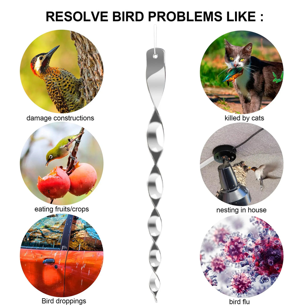 Dekorative Vogelschreck-Drehstäbe, reflektierend, bieten effektiven Schutz für Garten und Obst vor Vögeln.