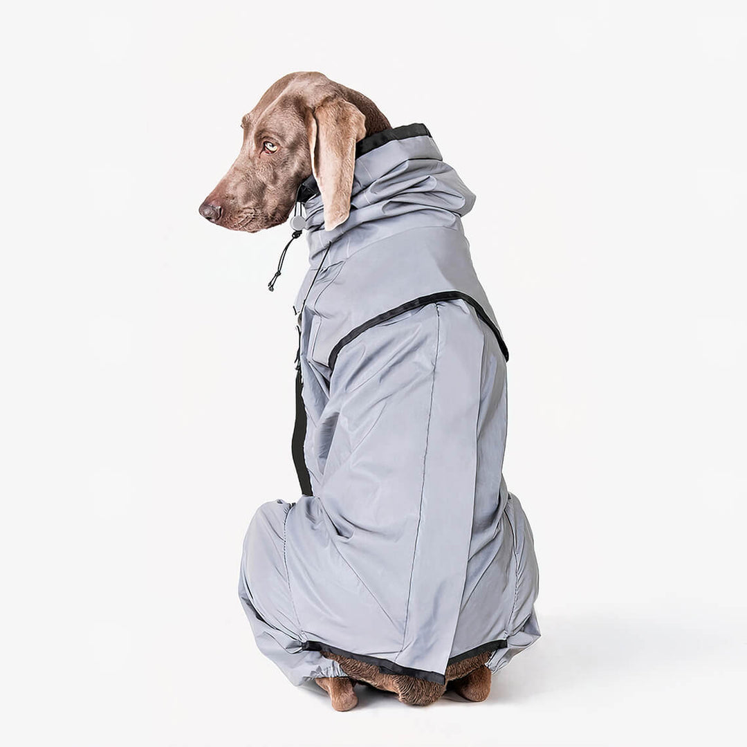 Verstellbarer, wetterfester Hundemantel, reflektierend, schützt vor Regen und erhöht die Sichtbarkeit.