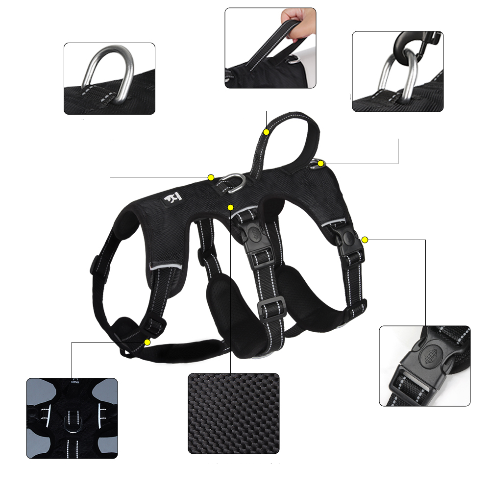 Robustes, verstellbares Nylon-Hundegeschirr mit weicher Polsterung für optimalen Tragekomfort.