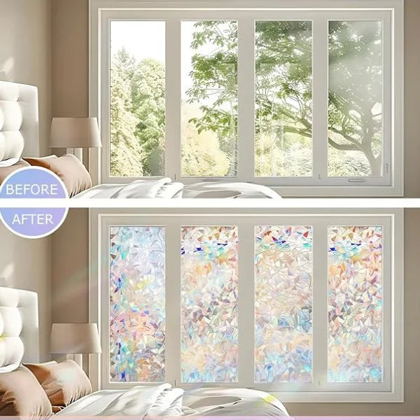 Dekorative Regenbogen Fensterfolie als effektiver UV-Schutz und Hitzeschutz für Zuhause.