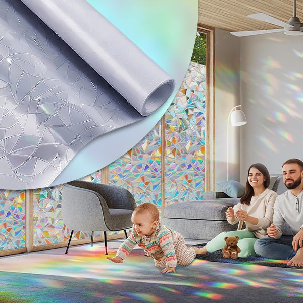 Wiederverwendbare Fensterfolie mit Regenbogeneffekt; idealer blickdichter Sichtschutz fürs Badezimmer.
