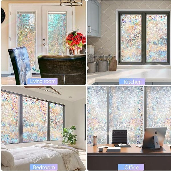 Fensterfolie mit Regenbogenmuster, hoher Sichtschutz und UV-Schutz, perfekt als Fensterdeko.