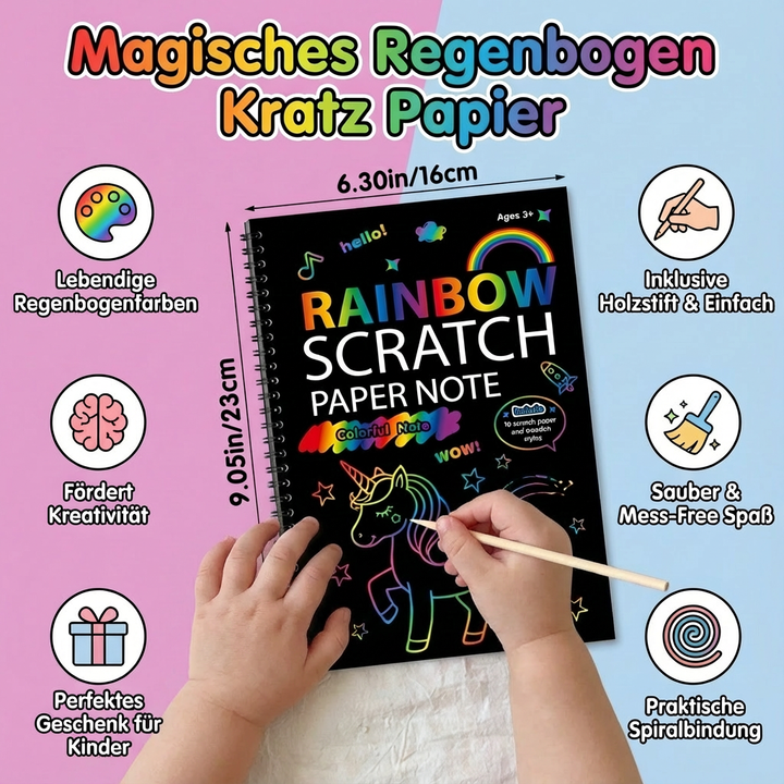 Kreatives Regenbogen Kratzpapier Set als Geschenkidee für Kinder & Schulbedarf.