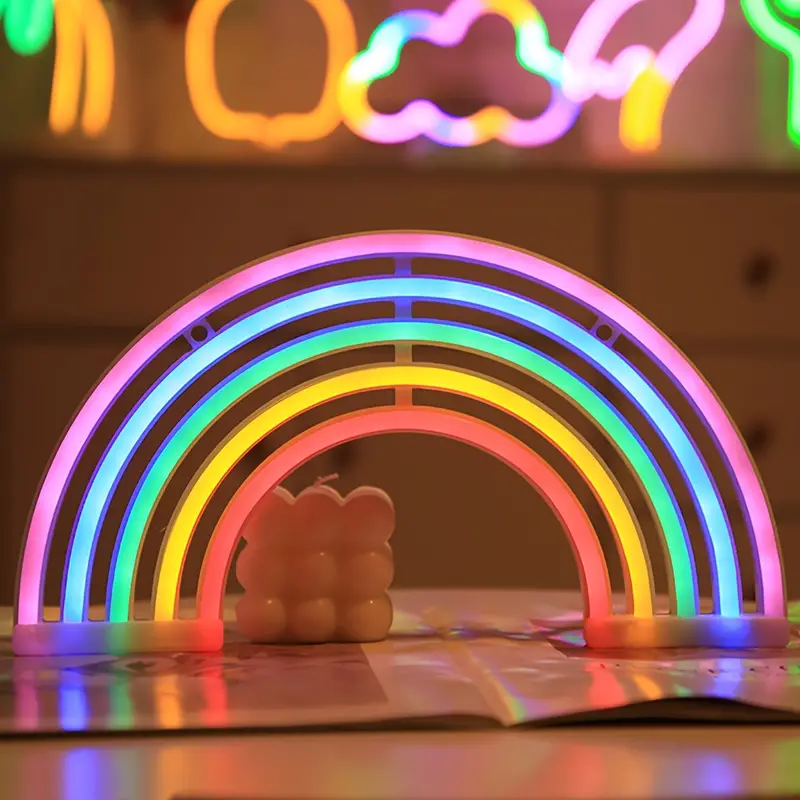 Regenbogen Nachtlampe für Kinderzimmer mit sanftem LED-Stimmungslicht und Farbwechsel-Funktion.