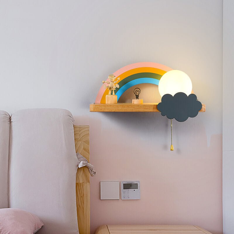 Kinderzimmer Wandlampe Regenbogen: Dekorative LED-Beleuchtung aus Holz im nordischen Stil.