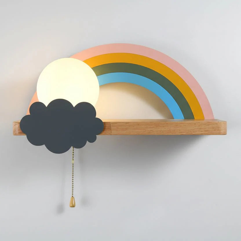 Kinder Regenbogenlampe Holz: Moderne nordische Wandbeleuchtung mit energiesparender LED-Technologie.